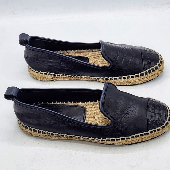 Fendi Leather Black Croc Embossed Cap Toe Junia Espadrilles Flats Size 37 - Picture 11 of 15